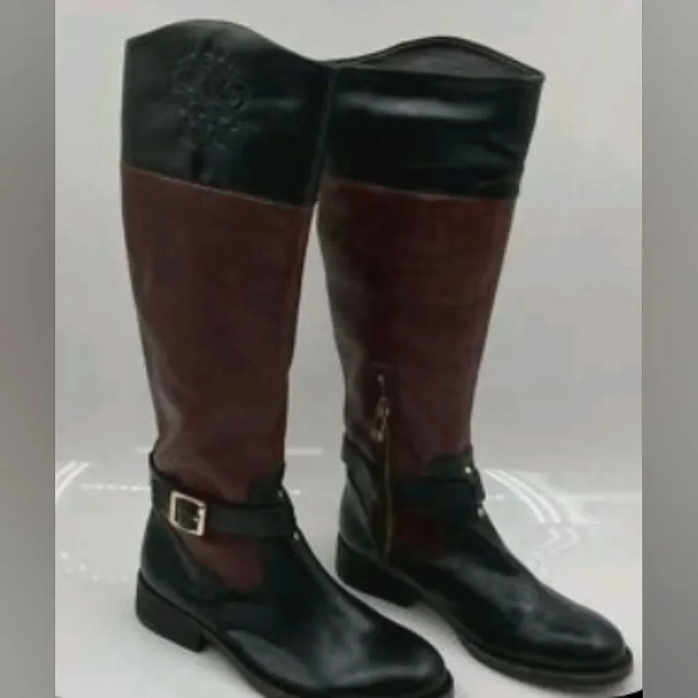 NEW Vince Camuto Designer 2 Tone Black Brown Crest Riding Boots 6